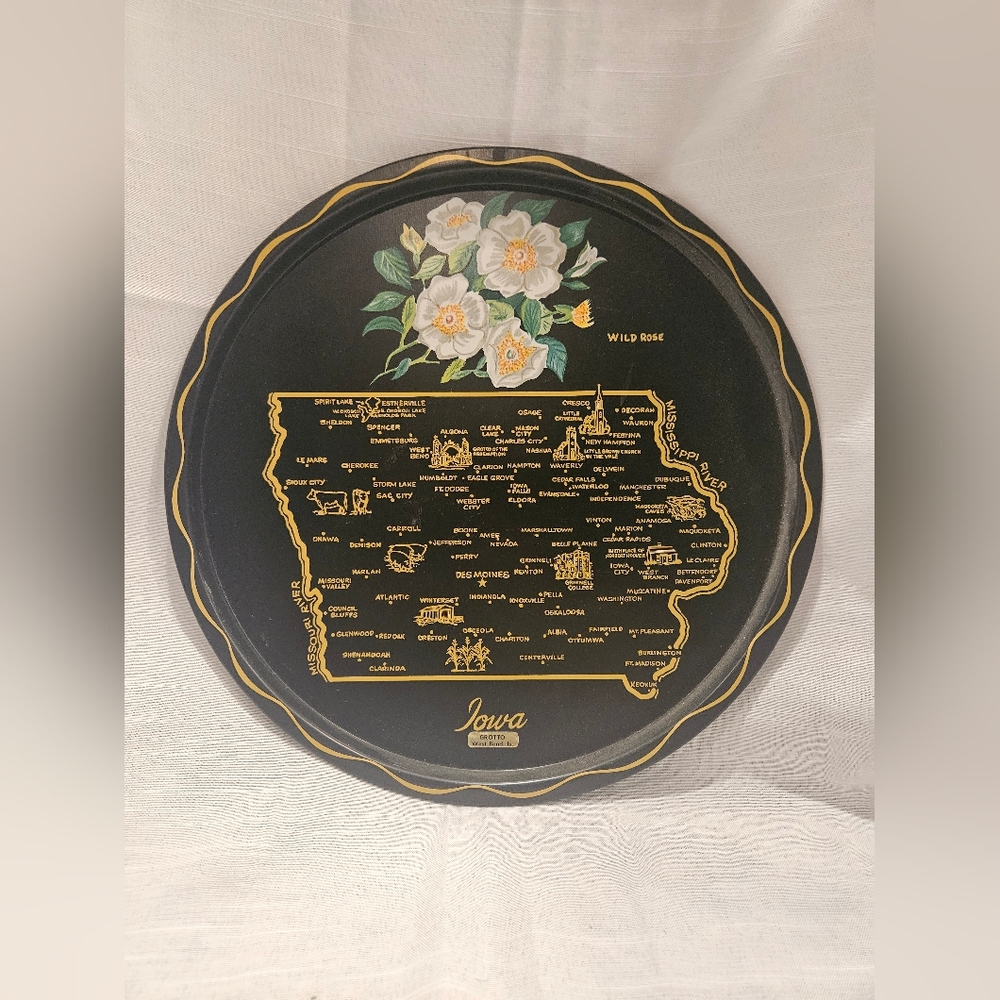 Vintage Nashco Products Hand Painted Iowa State Platter Plate Serving